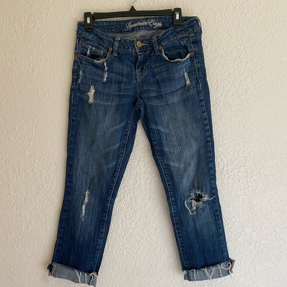 American Eagle Skinny 77 destroyed hem crop jean 6